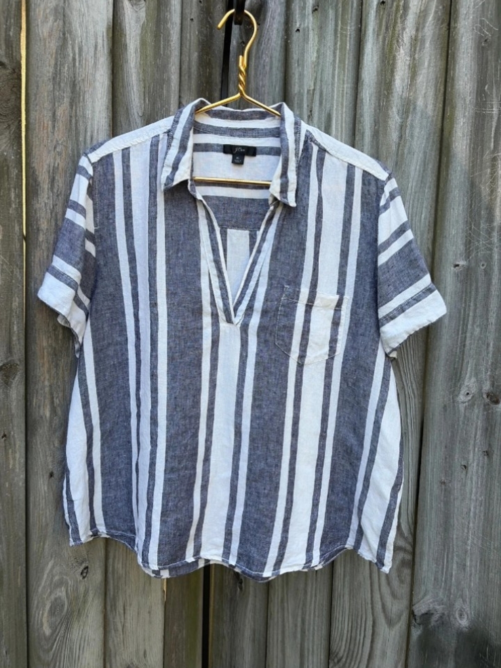 Women's I Crew linen Popover Shirt - Blue & White